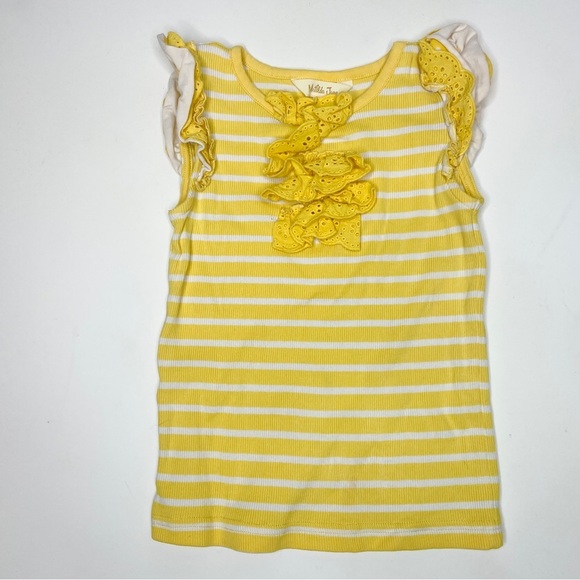 Matilda Jane Size 4 Girls Yellow White Stripes Eyelet Top tee ruffles - Picture 1 of 8